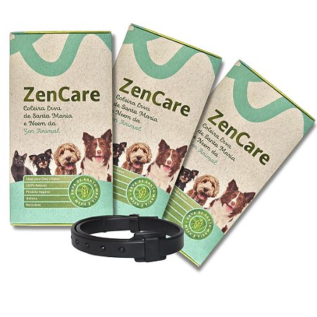 Kit com 3 - Coleira ZenCare Erva de Santa Maria e Neem Para Cão Filhote ou Gato