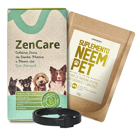 Kit Coleira Natural ZenCare Erva de Santa Maria e Suplemento Neem Pet