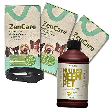 Kit com 3 Coleiras Naturais ZenCare Erva de Santa Maria e Multiuso Neem Pet