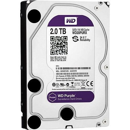 Hd Segurança 2 Tb Western Digital Wd20Purx, Purple, Surveillance, Sata3, 5.400 Rpm, 64 Mb, 3.5"