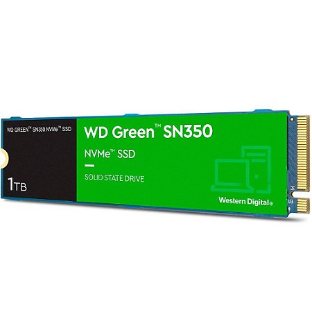 Ssd Nvme 1 Tb Western Digital Sn350 Green, Lê: 3.200 Mb/S, Grava: 2.500 Mb/S, Wds100T3G0C