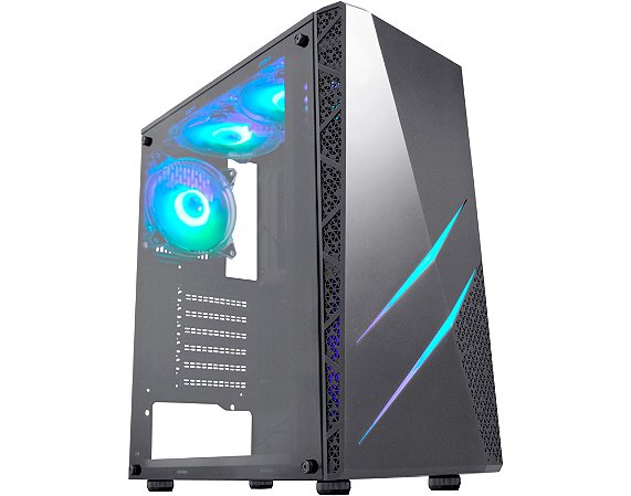 Gabinete Gamer Kmex Cg-50Tp Kratos 3, Sem Fonte, Sem Fan, Rgb, Lateral Acrílico, Usb 2.0