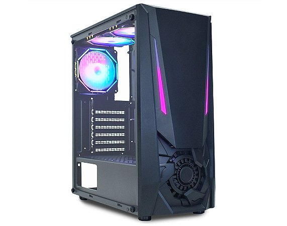 Gabinete Gamer Kmex Cg-01Tj Jaeger 1, Sem Fonte, Sem Fan, Led Rgb, Preto, Lateral De Vidro