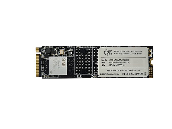 Ssd Nvme 128 Gb Ntc Ntckf-F6M.2Nvme-128, Lê: 1.800 Mb/S, Grava: 1.500 Mb/S