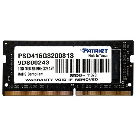 Memória Notebook Ddr4 16Gb/3200 Mhz Patriot Signature Line, Cl 22, 1.2V, Psd416G320081S