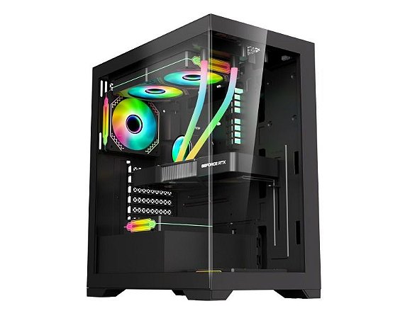 Gabinete Gamer Kmex Cg-11G4 Poseidon, Sem Fonte, Sem Fan, Lateral De Vidro, Preto