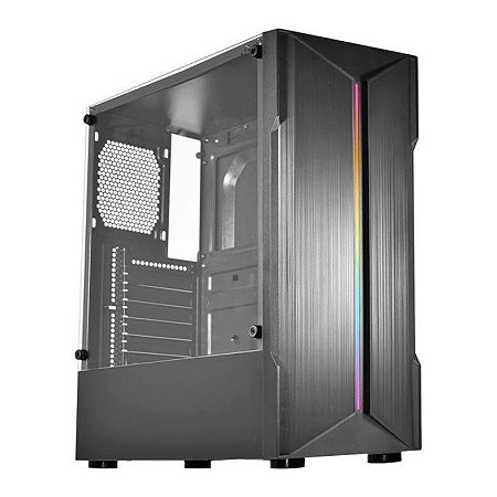 Gabinete Gamer Kmex Cg-06W5 Demon, Sem Fonte, Sem Fan, Led Argb, Preto, Lateral De Vidro