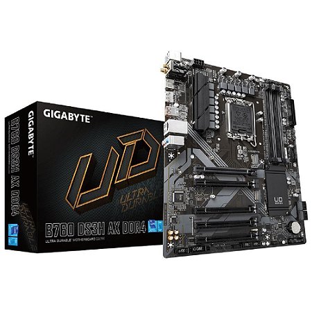 Placa Mãe 1700 12ª, 13ª, 14ª Geração Gigabyte B760 Ds3H Ax, Ddr4 128Gb, Dp, Hdmi, Usb, M2/Nvme, Preta