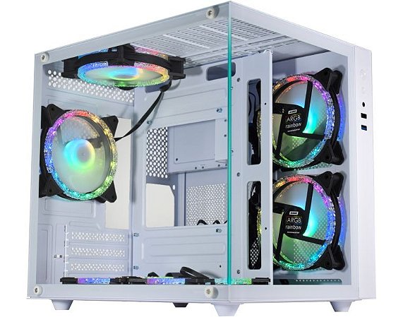Gabinete Gamer Kmex Micro White Cg-W2Sb Mini, Sem Fonte, Sem Fan, Branco, Lateral De Vidro