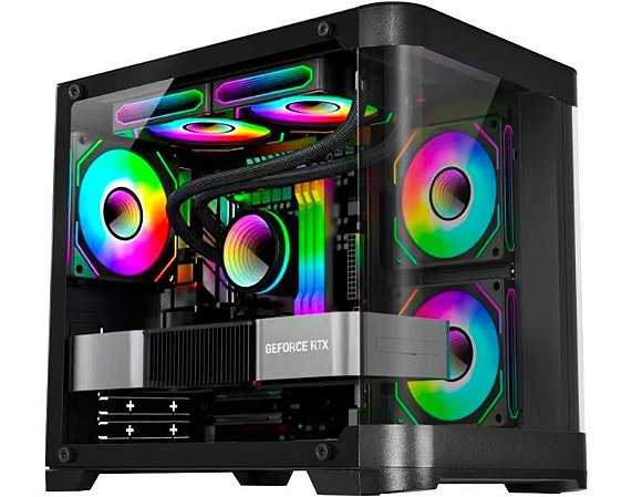 Gabinete Gamer Kmex Cg-01ag Aqua Curva, Sem Fonte, Sem Fan, Lateral De Vidro, Preto