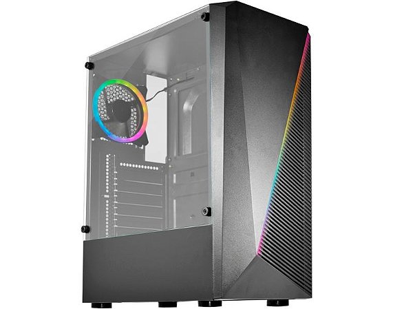 Gabinete Gamer Kmex Cg-02W5 Demon I, Sem Fonte, Sem Fan, Led Argb, Preto, Lateral De Vidro