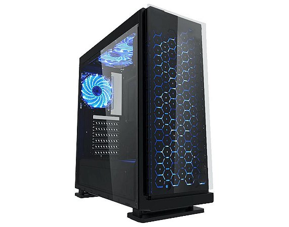 Gabinete Gamer Kmex Cg-7Ev3 Galaxy, Sem Fonte, 3/Fan Azuis, Vidro Fumê