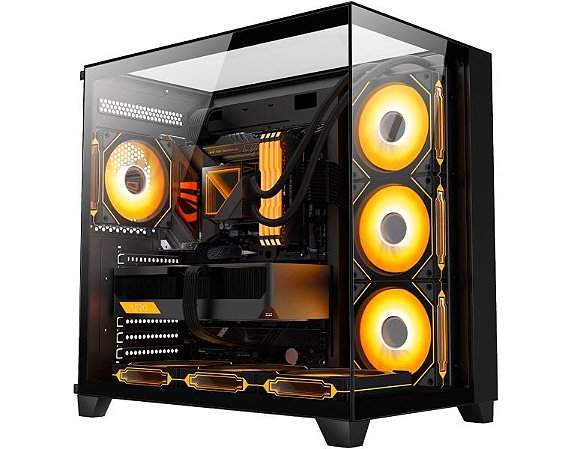 Gabinete Gamer Kmex Cg-04J1 Tiger Shark, Sem Fonte, Sem Fan, Lateral De Vidro, Preto
