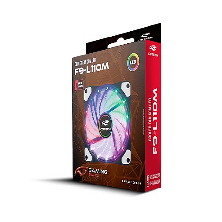 Cooler Fan Rgb C3Tech F9-L110M, Conector Molex, Led, 120X120X25 Mm, Preto