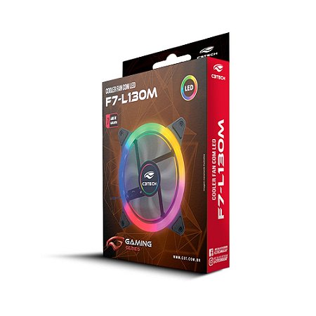 Cooler Fan Rgb C3Tech F7-L130M, Conector Molex, Led, 120X120X25 Mm, Preto