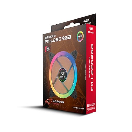 Cooler Fan Rgb C3Tech F11-L220Rgb, Controlável, 6 Pinos, Led, 120X120X25 Mm, Preto
