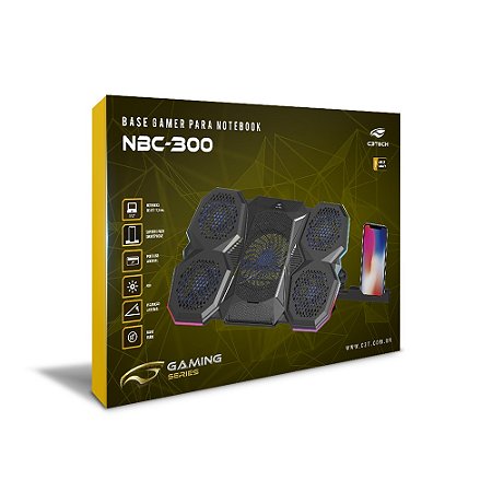 Base Notebook C3Tech Nbc-300Bk, 17.3", Preto, Usb 2.0, 5 Fans, Controle Velocidade, Rgb