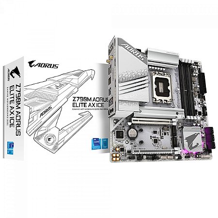 Placa Mãe 1700 12ª, 13ª, 14ª Geração Gigabyte Z790M Aorus Elite Ax Ice, Ddr5 192Gb, Dp, Hdmi, M2/Nvme, Branca