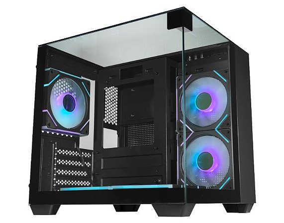 Gabinete Gamer Kmex Cg-01X2 Visão Infinita II, Sem Fonte, Sem Fan, Lateral De Vidro, Preto