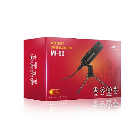 Microfone Condensador C3Tech Mi-50Bk, Usb, Tripé, Preto
