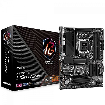 Placa Mãe Am5 Asrock X670E Pg Lightning, Ddr5 128Gb, M2/Nvme, Dp, Hdmi, Preta