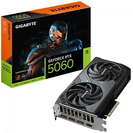 Placa De Vídeo Geforce Ddr7 08Gb/128 Bits Rtx 5060 Gigabyte, Windforce, 2 Fans, Dp, Hdmi, Gv-N5060Wf2Oc-8Gd