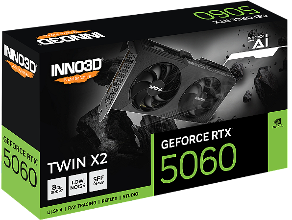 Placa De Vídeo Geforce Ddr7 08Gb/128 Bits Rtx 5060 Inno3D Twin X2, 2 Fans, Dp, Hdmi, N50602-08D7-195071N