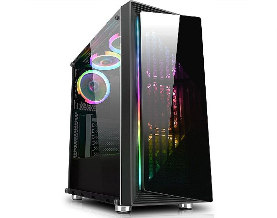 Gabinete Gamer Kmex Cg-03Re Fox 2 1Fan/Painel Rgb Rainbow Controladora S/Fonte