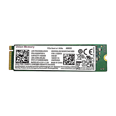 Ssd Nvme 1 Tb Union Memory Rpetj1T24Mge2Qdq, 4.0, Lê: 3.200 Mb/S, Grava: 2.400 Mb/S, Oem