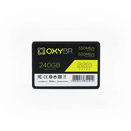 Ssd Sata3 240 Gb Oxybr B0876D771X, Lê: 550 Mb/S, Grava: 500 Mb/S, 2.5"
