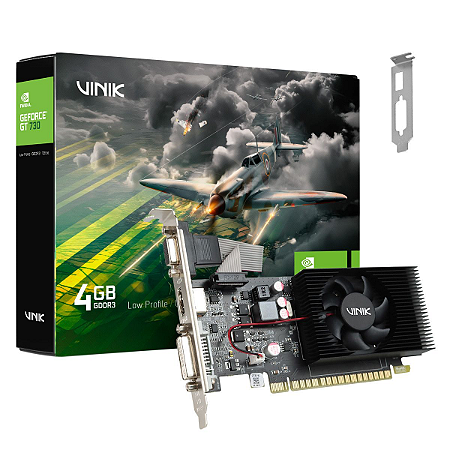Placa De Vídeo Geforce Ddr3 04Gb/128 Bits Gt730 Vinik, 1Fan, Hdmi, Dvi, Vga, Gpuk7304Gblp0H2, L Profile, Preta