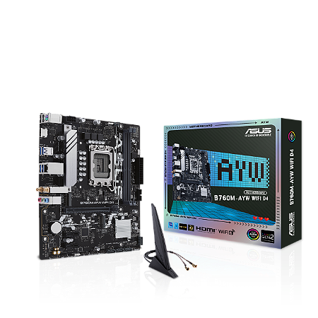 Placa Mãe 1700 12ª, 13ª, 14ª Geração Asus Prime B760M-Ayw Wifi D4, Ddr4 064Gb, Hdmi, Usb 3.2, M2/Nvme, Preta