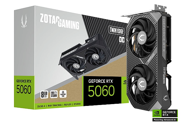 Placa De Vídeo Geforce Ddr7 08Gb/128 Bits Rtx 5060 Zotac Gaming, 2 Fans, Dp, Hdmi, Zt-B50600H-10M, Preta