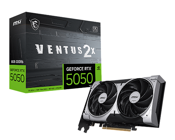 Placa De Vídeo Geforce Ddr6 08Gb/128 Bits Rtx 5050 Msi, Ventus 2X Oc, 2 Fans, Dp, Hdmi, 912-V538-010, Preta