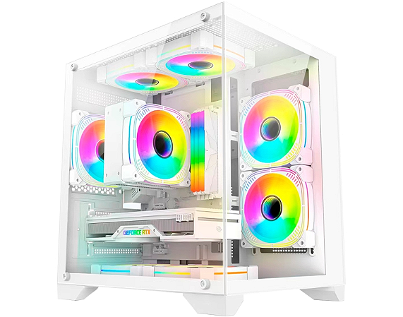 Gabinete Gamer Aquário Kmex Cg-W830 Micro White, Sem Fonte, Sem Fan, Lateral De Vidro, Branco