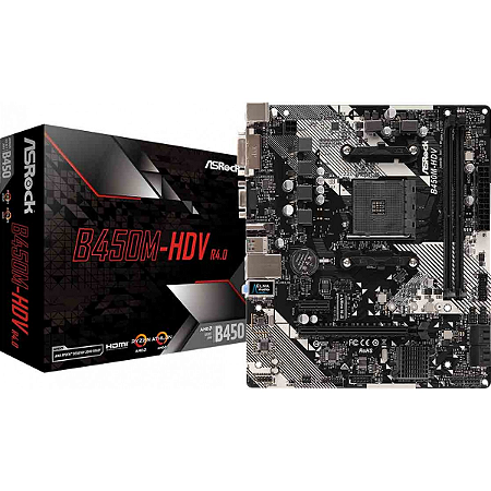 Placa Mãe Am4 Asrock B450M-Hdv R4.0, Ddr4 032Gb, M2/Nvme, Hdmi, Vga, Dvi, Preta
