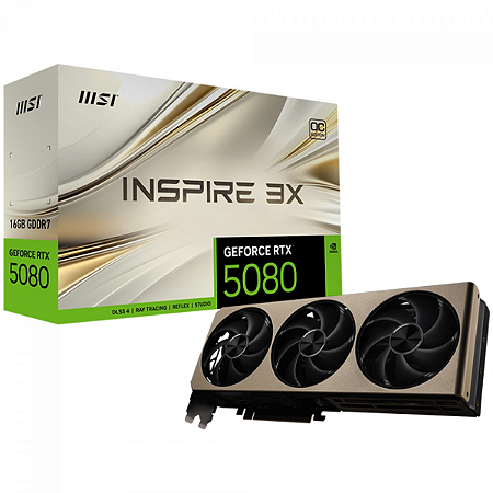 Placa De Vídeo Geforce Ddr7 16Gb/256 Bits Rtx 5080 Msi, Inspire, 3 Fans, Dp, Hdmi, 912-V531-203, Preta/Dourada