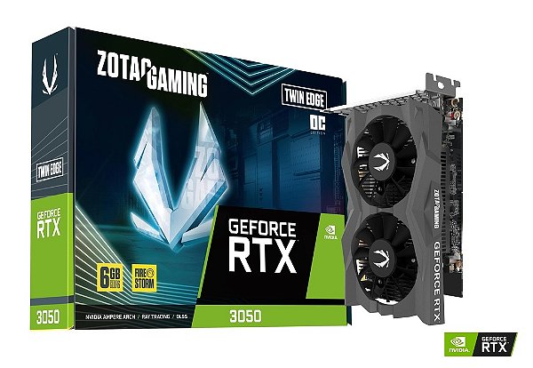 Placa De Vídeo Geforce Ddr6 06Gb/096 Bits Rtx 3050 Zotac, 2 Fans, Dp, Hdmi, Zt-A30510H-10L, Preta