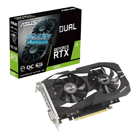 Placa De Vídeo Geforce Ddr6 06Gb/096Bits Rtx 3050 Asus, 2 Fans, Dp, Hdmi, Dvi, Dual-Rtx3050-6G, Preta