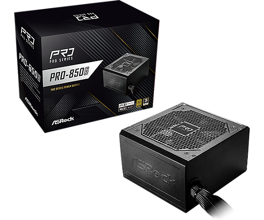 Fonte Atx 0850 W Asrock Pro-850G, 80 Plus Gold, Pfc Ativo, Com Cabo, Com Caixa, Preta
