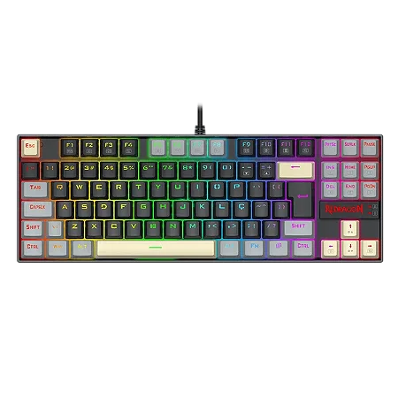 Teclado Gamer Usb Mecânico Redragon Kumara Rgb, Preto, Cinza e Amarelo, Switch Brown, Rgb, Abnt2, K552Lgy-Rgb