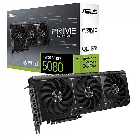Placa De Vídeo Geforce Ddr7 16Gb/256 Bits Rtx 5080 Asus, 3 Fans, Dp, Hdmi, Prime-Rtx5080-O16G, Preta