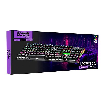 Teclado Gamer Usb Mecânico Kmex Flashstrike Ki-Ec28, Preto, Switch Blue, Led, Abnt2
