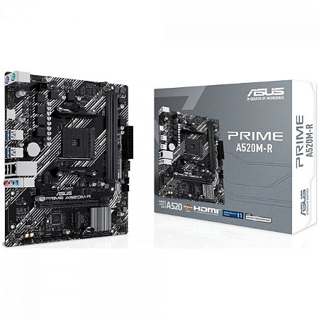 Placa Mãe Am4 Asus Prime A520M-R, Ddr4 64Gb, M2/Nvme, Hdmi, Preta