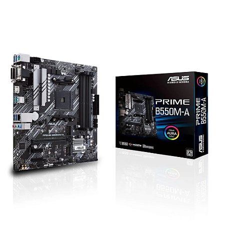 Placa Mãe Am4 Asus Prime B550M-A, Ddr4 128Gb, 2x M2/Nvme, Hdmi, Dvi, Vga, Preta