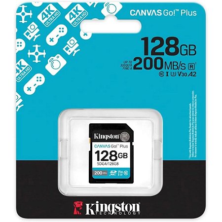 Cartão de Memória 128 Gb Kingston Canvas Go Plus, Sd, Classe 10, V30, Sdg4/128Gb