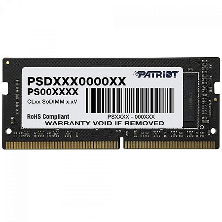 Memória Notebook Ddr4 08Gb/3200 Mhz Patriot, Cl 22, 1.2V, Psd48G32002S, Preta