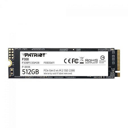 Ssd Nvme 512 Gb Patriot P300P512Gm28, Lê: 1.700 Mb/S, Grava: 1.100 Mb/S