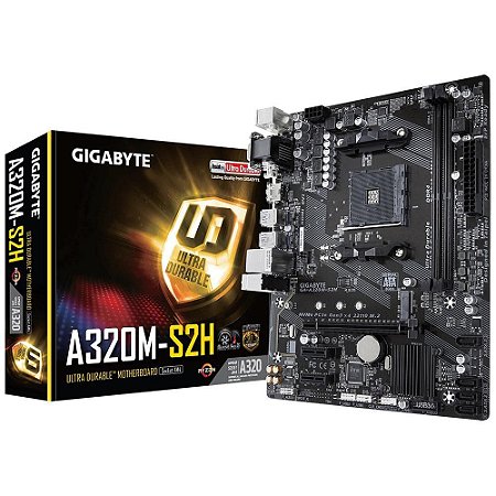 Placa Mãe Am4 Gigabyte A320M-S2H, Ddr4 32Gb, M2/Nvme, Hdmi, Dvi, Vga