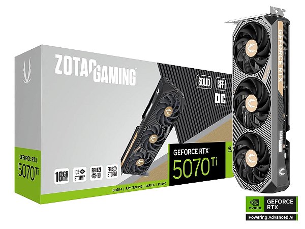 Placa De Vídeo Geforce Ddr7 16Gb/256 Bits Rtx 5070 Ti Zotac Gaming, 3 Fans, Dp, Hdmi, Zt-B50710J3-10A, Preta